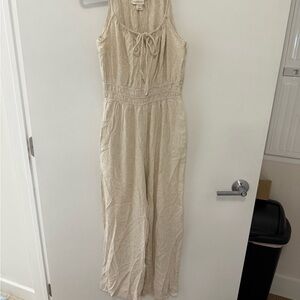Monteau Cream Sleeveless Jumpsuit with Lace-Up Detail